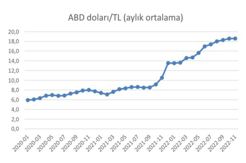 Dolar TL endeksi aylık ortalama